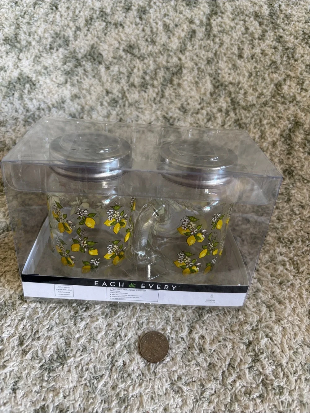 Mini Mason Drink Jar Salt n Pepper Shaker Set Lemons NWT set of two
